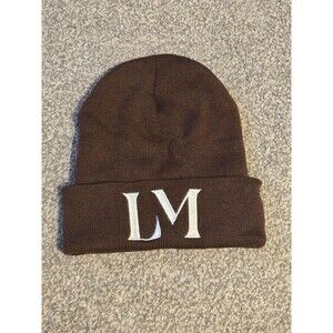 Laura Mercier Brown Knit Beanie Hat LM Logo Paris New York Winter Cap